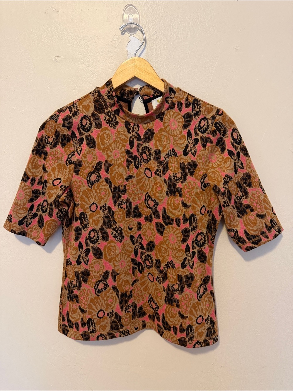 Maeve Floral Short Sleeve Top in Pink, Tan & Black